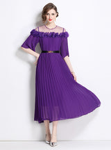 Mesh Stitching Three-dimensional Petal Pleated Dress