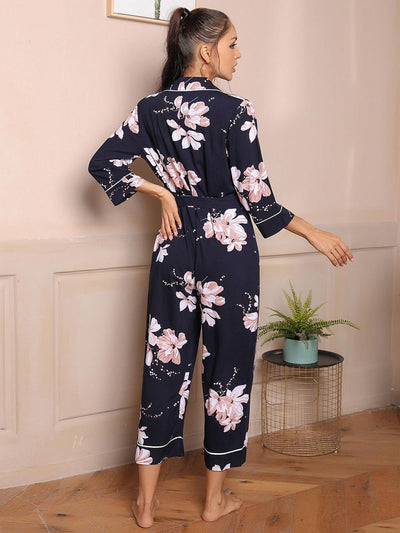 Print Long Sleeve Jumpsuit Pajamas