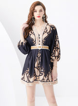 Palace Lantern Sleeve Printed Short Mini Dress