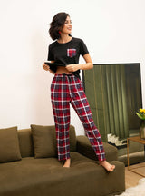 Short-sleeved Plaid Pajamas Set