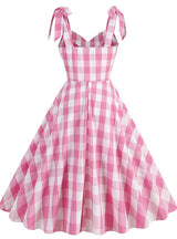 Pink Plaid Suspenders Hepburn Dress