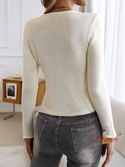 Hollow Button Cardigan Long Sleeve Sweater