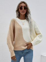 Bat Sleeve Color Matching Round Neck Sweater