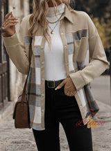 Fashion Lapel Plaid Long Sleeve Button-down Jacket