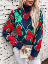 Three-dimensional Flocking Flower Pattern Lapel Sweater