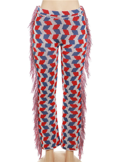 Leisure High Waist Tassels Slim Pants