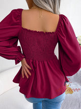 Leisure Square Collar Long Sleeve Chiffon Shirt