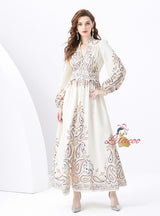 Holiday Palace Style V-neck Long Retro Printed Dress