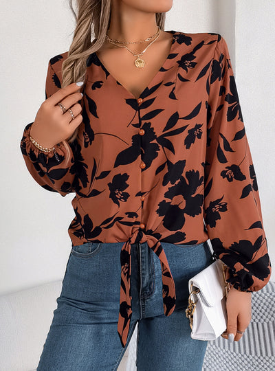 Casual Flower Chiffon Long Sleeve Shirt