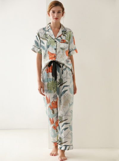 Leaf Printed Short-sleeved Pajamas Suit