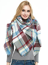 Cashmere-like Plaid Square Blanket Shawl Scarf