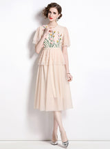 Heavy Mesh Stitching Beaded Flower Dress