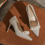 Sequined Stilettos and Pearl High Heels Wedding Shoes