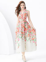 Sleeveless V-neck Printed Long Dress