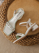 Open Toe Thick Heel Rhinestone Water Buckle Sandals