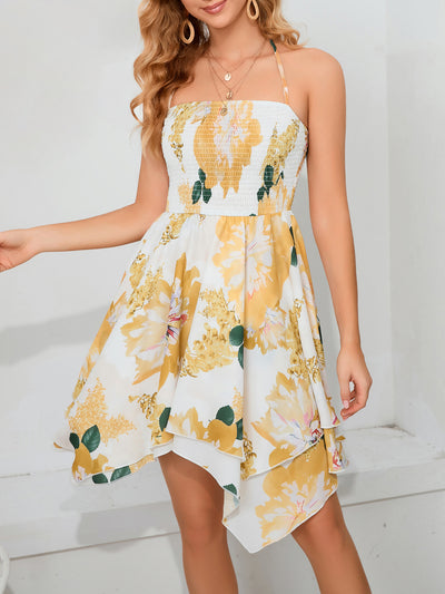 Printed Backless Halter Slim Dress