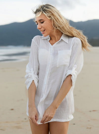 Beach Top Solid Color Casual Shirt Cover Up