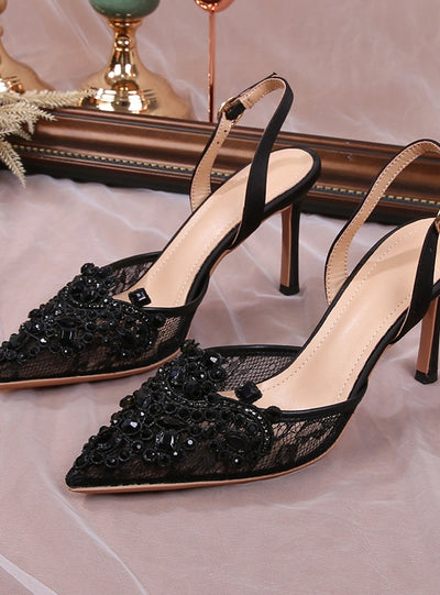 Women Pearl Lace High-heeled Sandals