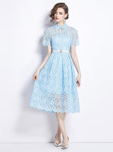 Retro Lace Slim Short Sleeve Dress