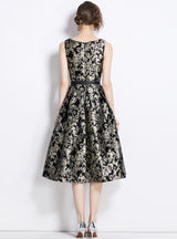 Retro Jacquard Sleeveless Slim Dress