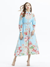 Flower Printed Long-sleeved Ruffled Dress