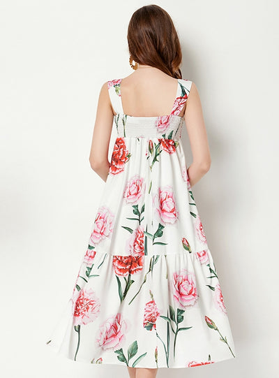 Bow High Waist Print Big Swing Dress