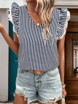 Flying Sleeve V-neck Striped Shirt