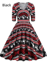 Autumn and Winter Christmas Vintage Print Dress