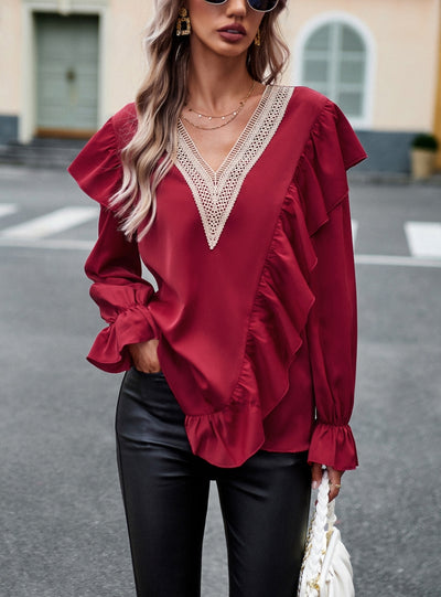 Women V-neck Long Sleeve Shirt