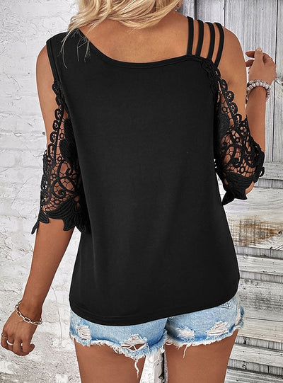 Lace Stitching Round Neck T-shirt