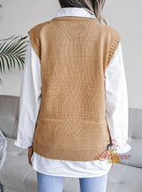 Round Neck Hollow Leisure Knitted Vest Sweater