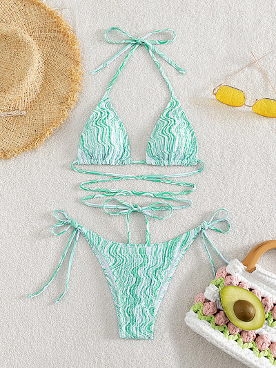 Printed Pleats Two Piece Bikini