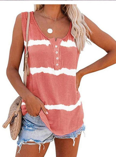 Tie-dyed Printed Button Vest T-shirt
