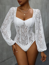 Lace Stitching Long-sleeved White Jumpsuit