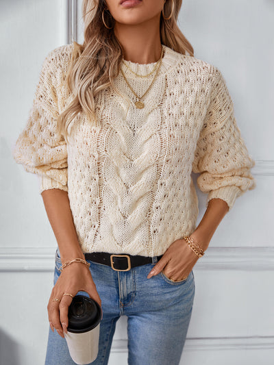 Hollow Loose Round Neck Retro Sweater