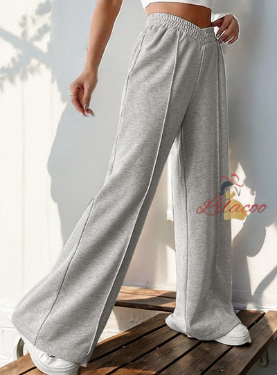 Casual Elastic High-waist Spliced Wide-leg Pants