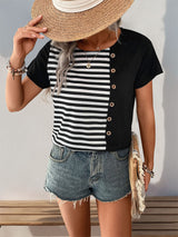 Short-sleeved Striped Stitching T-shirt