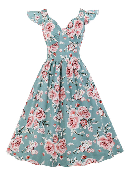 Flying Sleeves Retro Print Dress