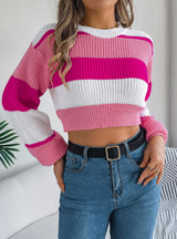 Leisure Color Matching Pullover Navel Sweater