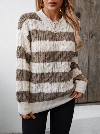 Retro Loose Round Neck Twisted Striped Sweater