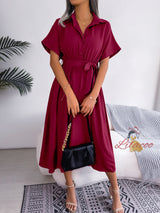 Casual Loose Solid Color Shirt Long Dress