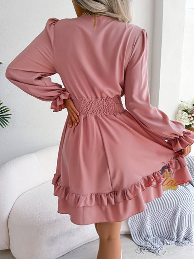 Casual Lace-up Silm Waist Wooden Dress