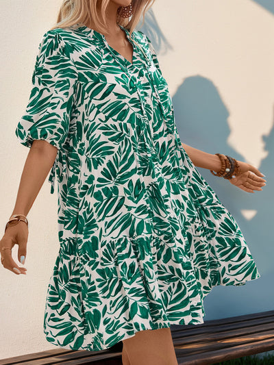 Holiday Printed Loose V-neck Dress