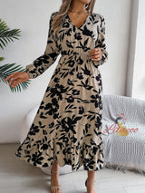 Leisure Flower Long Sleeve Ruffled Dress