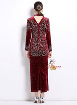 Heavy Industry Rhinestone Velvet Slim Dress