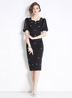 Retro Slim Short-sleeved Medium-long Dress