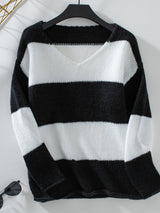 Casual Contrast Striped V-neck Sweater