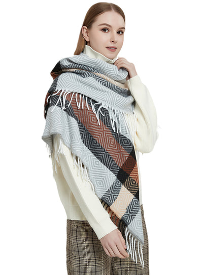 Rhombic Plaid Fringed Square Scarf