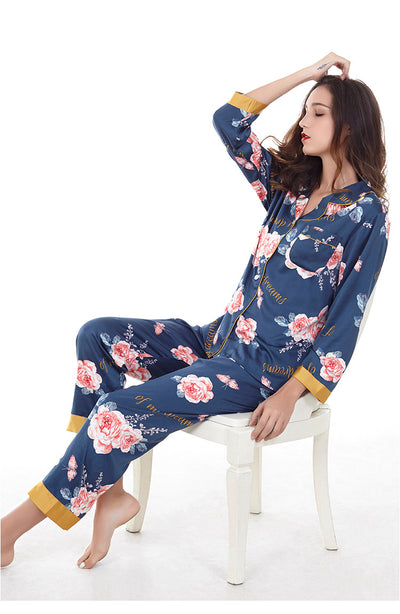 Ice Silk Satin Home Clothes Pajamas Set