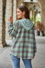 Ladies Casual Hoodie Plaid Shirt